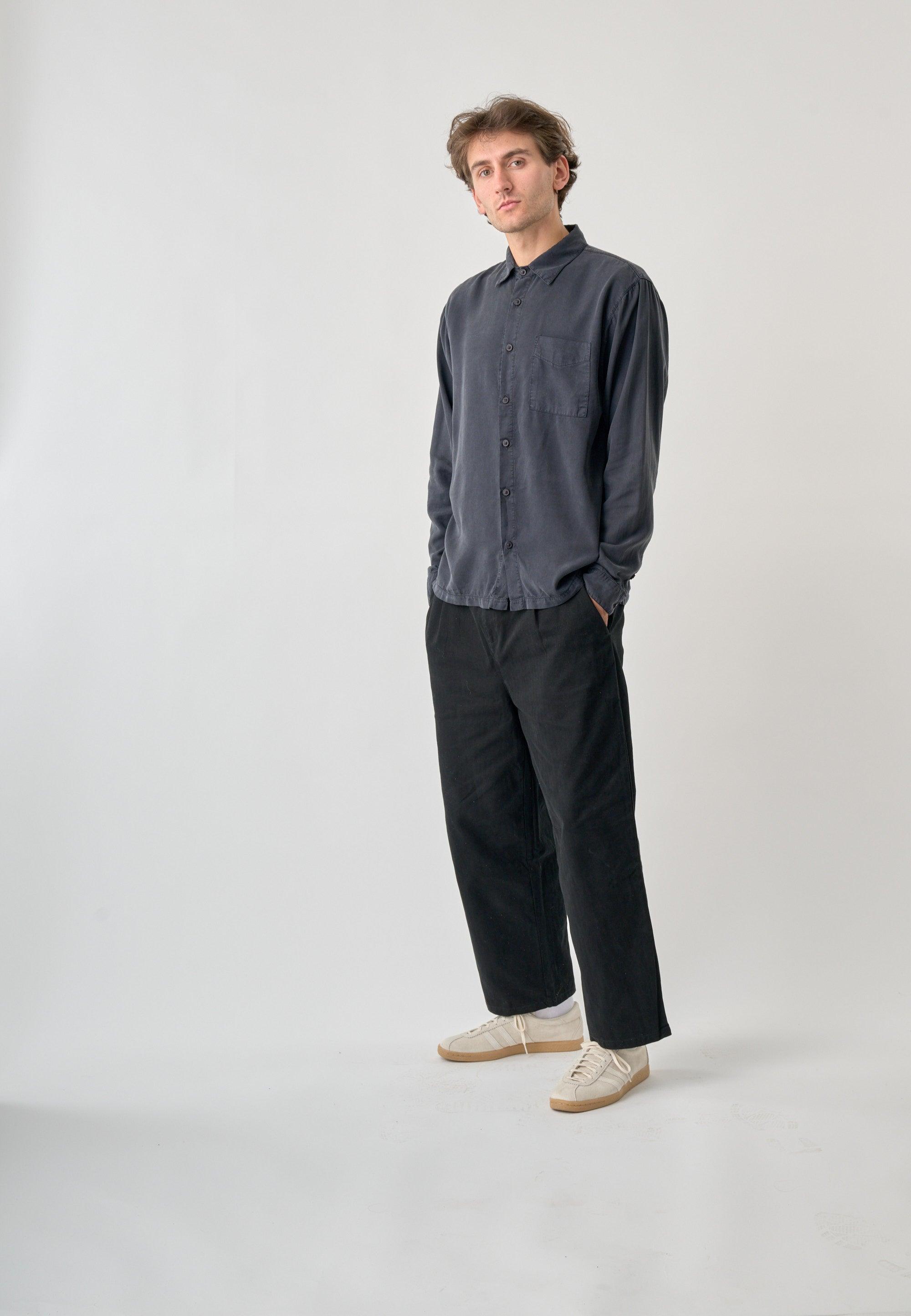 Cleptomanicx Blue Graphite Oversized Easy Shirt Hemd Herren grau